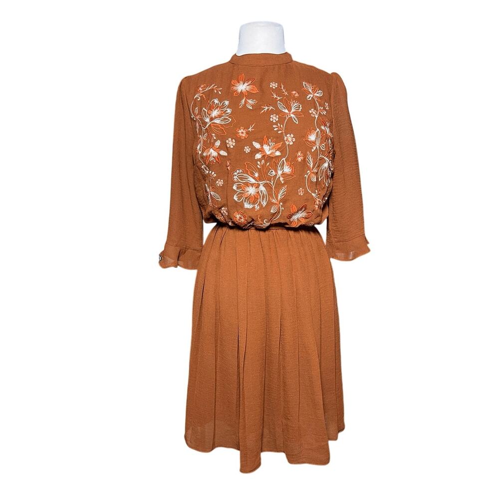 SAVANNA JANE Women’s Boho Embroidered Pleated Cooper Mini Dress